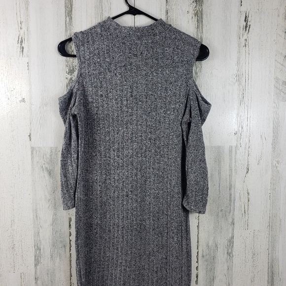 love ari gray cold shoulder ribbed stretchy long sleeve dress women's L - Picture 5 of 11